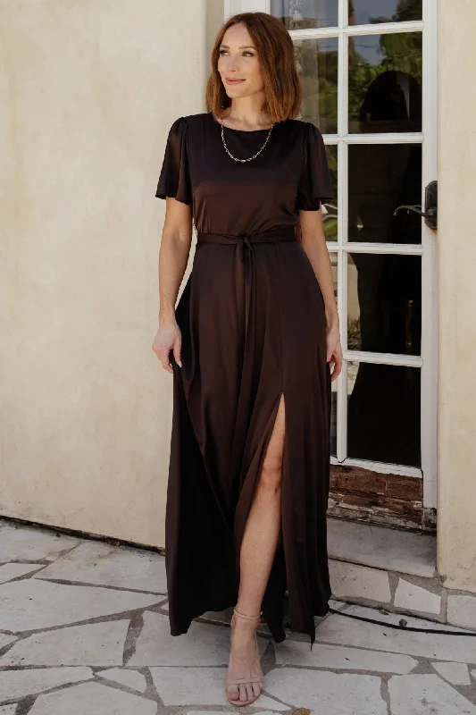 Agnes Satin Maxi Dress | Espresso