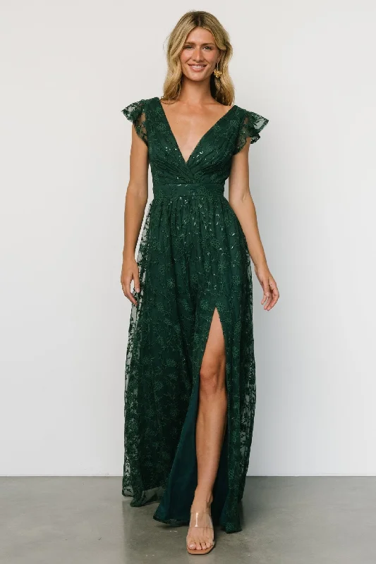 Alexa Embroidered Sequin Maxi Dress | Dark Green