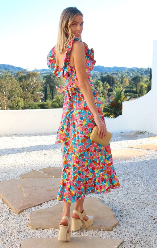 Alexis Midi Dress ~ Bright Begonias