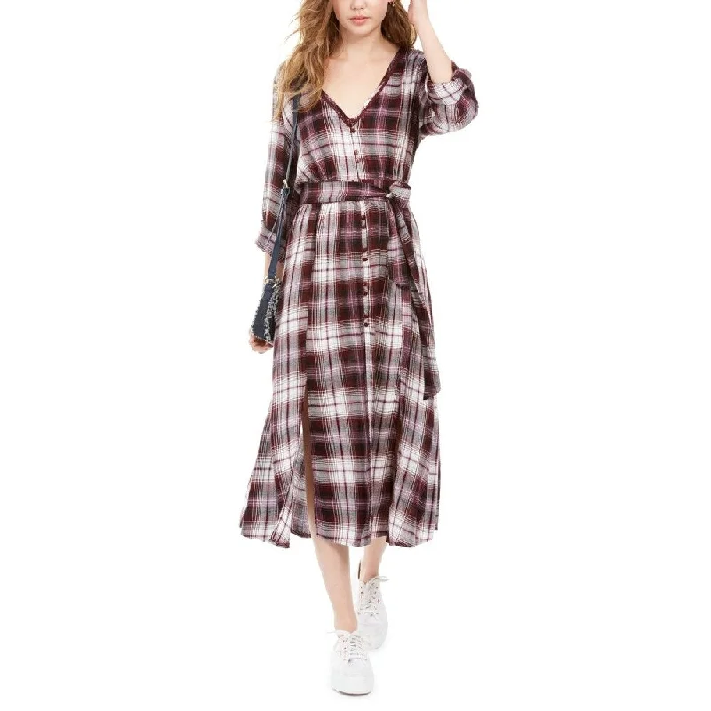 American Rag Juniors' Plaid Maxi Shirtdress Red