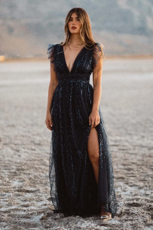 Annika Sequin Mesh Maxi Dress | Navy