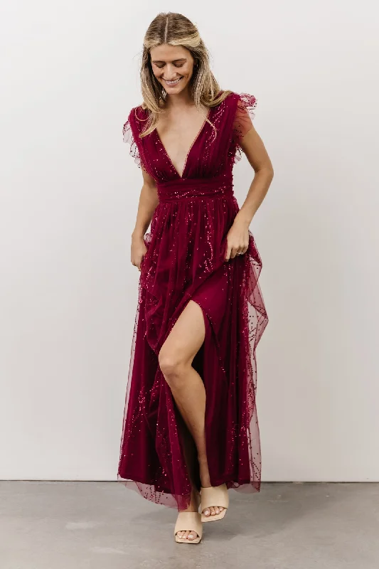 Annika Sequin Mesh Maxi Dress | Wine