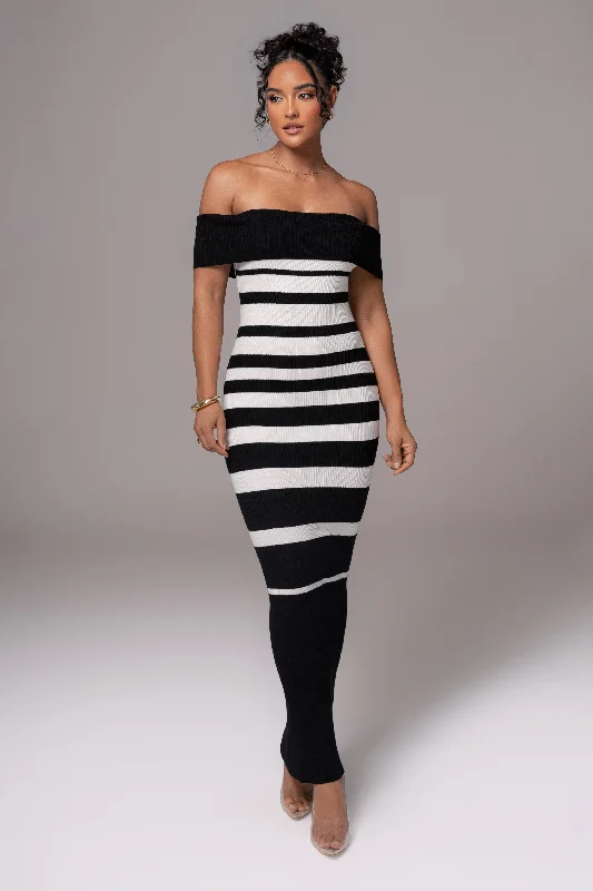 Black/Ivory Striped Custom  Maxi Dress