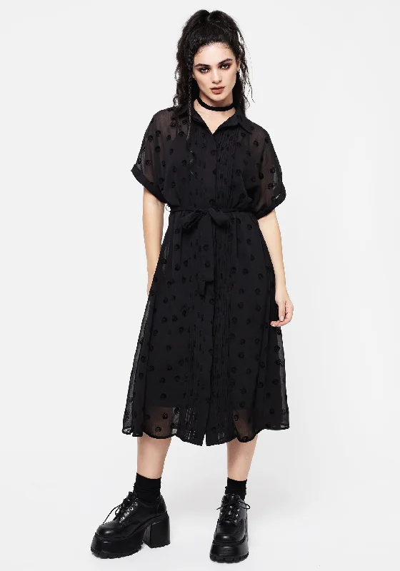 Bones Flocked Pintuck Chiffon Midi Shirt Dress