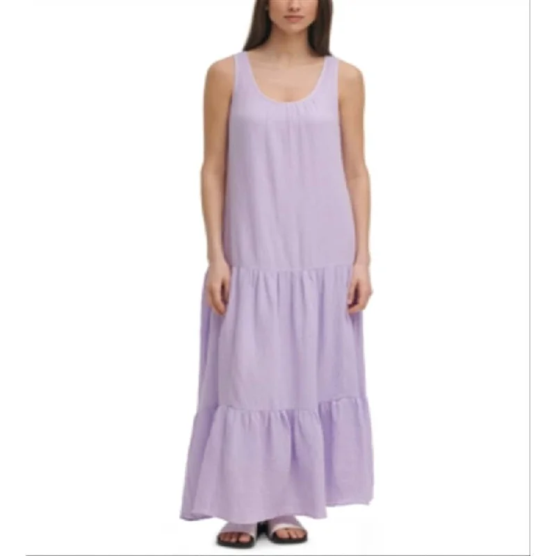 Calvin Klein Women's Gauze Tiered Maxi Dress Purple Size S