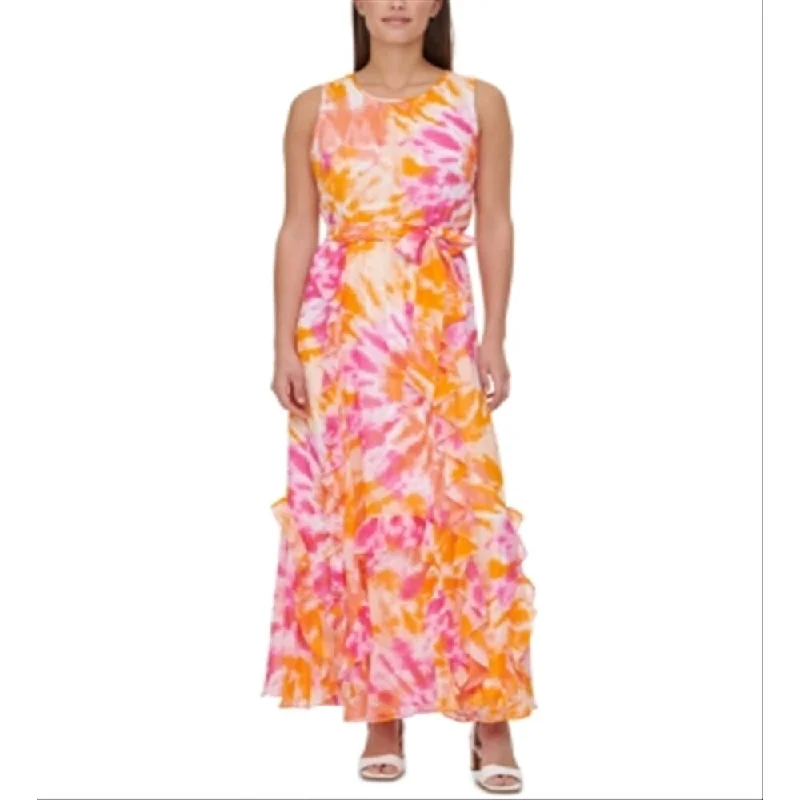 Calvin Klein Women's Tie Dyed Maxi Dress Orange Size Medium