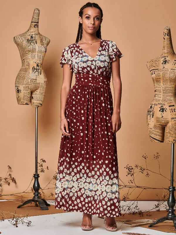 Jolie Moi Carlii Floral Print Midi Dress, Burgundy