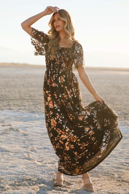 Cassandra Tulle Maxi Dress | Black Blossom