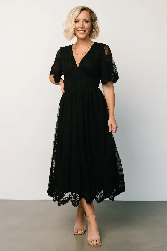 Clarisa Lace Midi Dress | Black