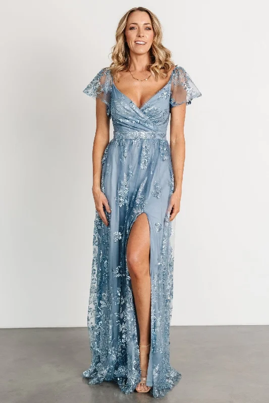 Corinne Shimmer Maxi Gown | Slate Blue