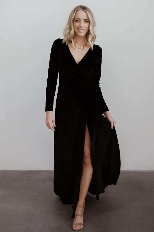 Esmerelda Velvet Wrap Maxi Dress | Black