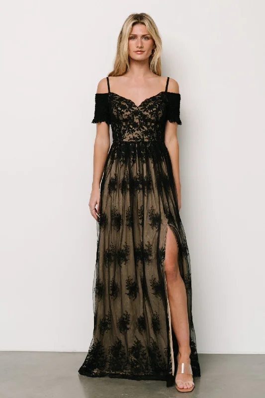 Esperanza Tulle Embroidered Maxi Dress | Black + Nude