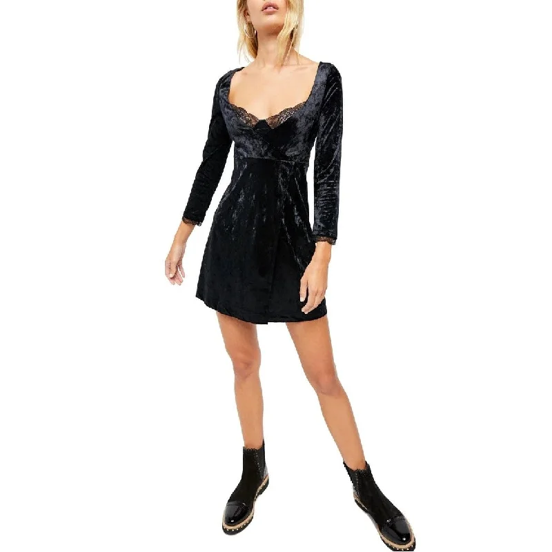 Free People Women's Kat Faux Wrap Velvet Minidress Black Size XS - X-Small