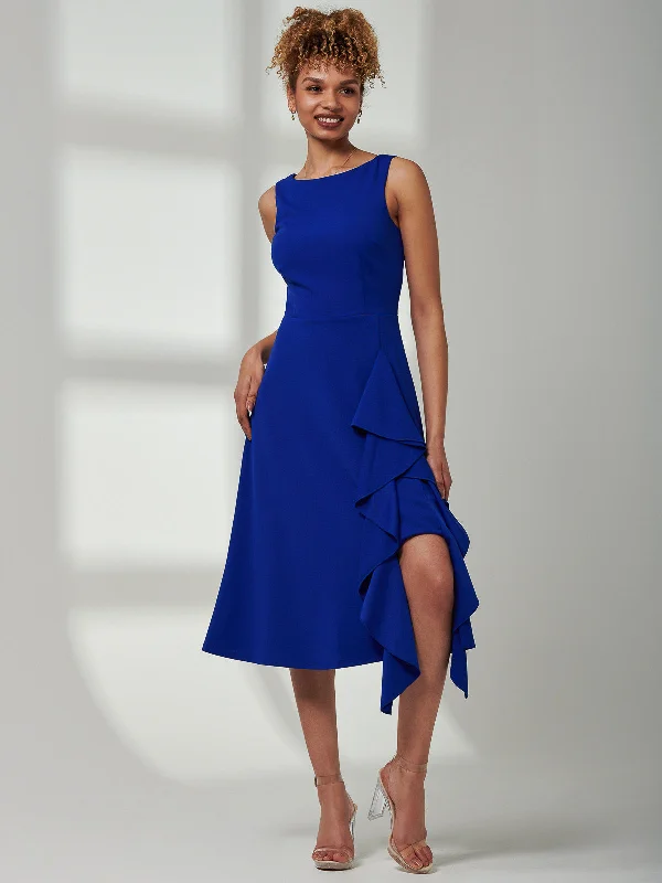 Haylen Frill Detail Midi Dress, Royal Blue