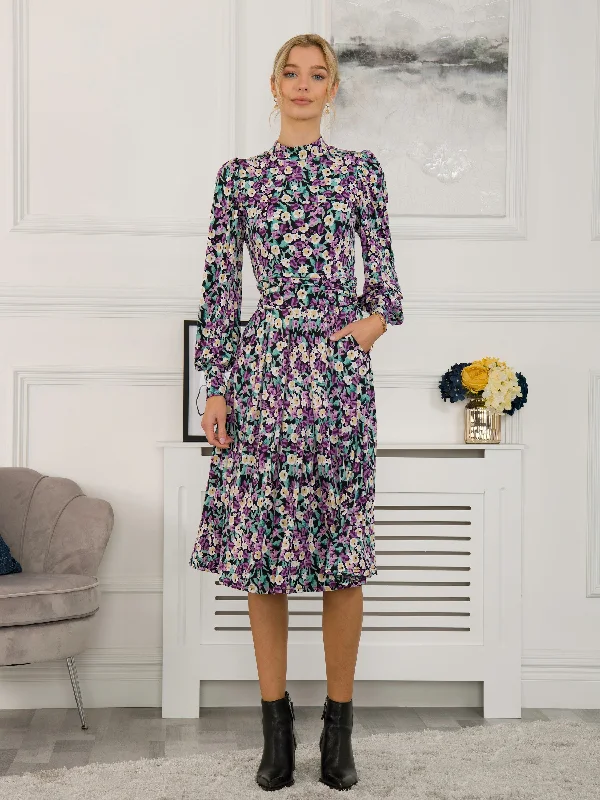 Jolie Moi Kathryn Long Sleeve Midi Dress, Floral Multi