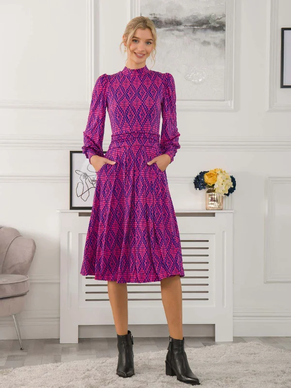 Jolie Moi Kathryn Long Sleeve Midi Dress, Geo Multi