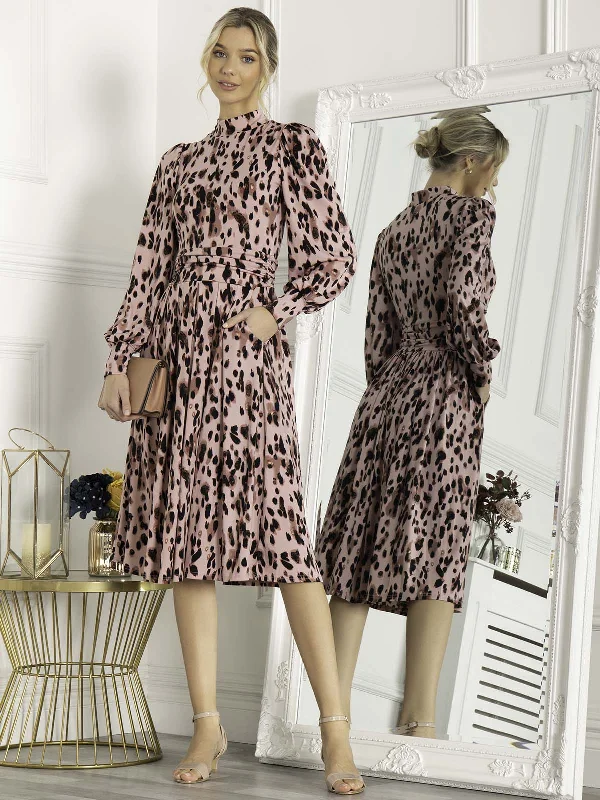 Jolie Moi Kathryn Long Sleeve Midi Dress, Pink Abstract