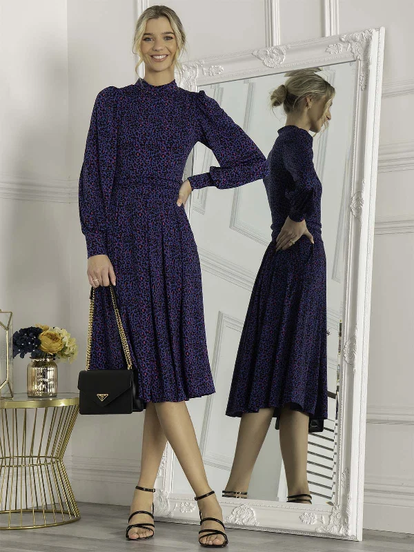 Jolie Moi Vesper Long Sleeve Midi Dress, Blue Animal