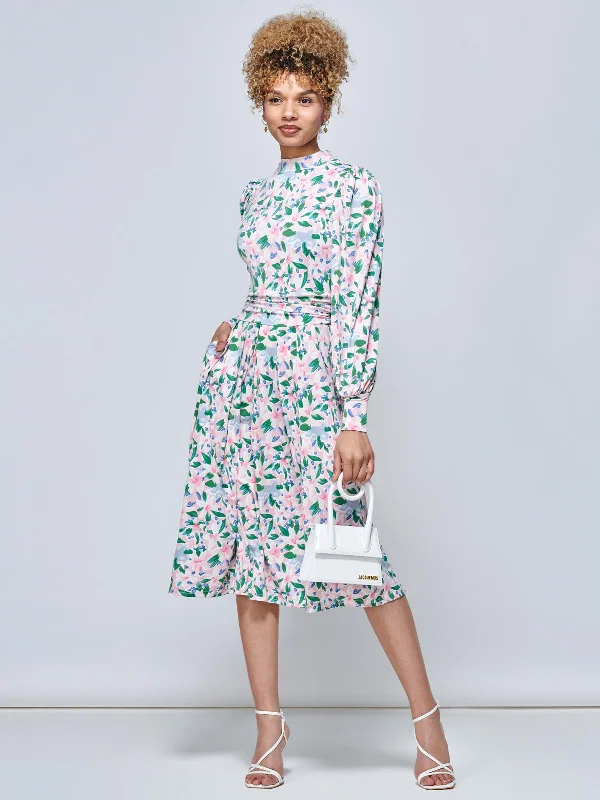 Jolie Moi Vesper Long Sleeve Midi Dress, Pink Floral