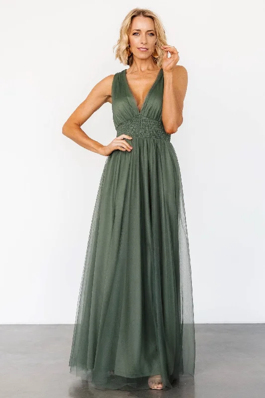 Kamila Tulle Maxi Dress | Dark Sage