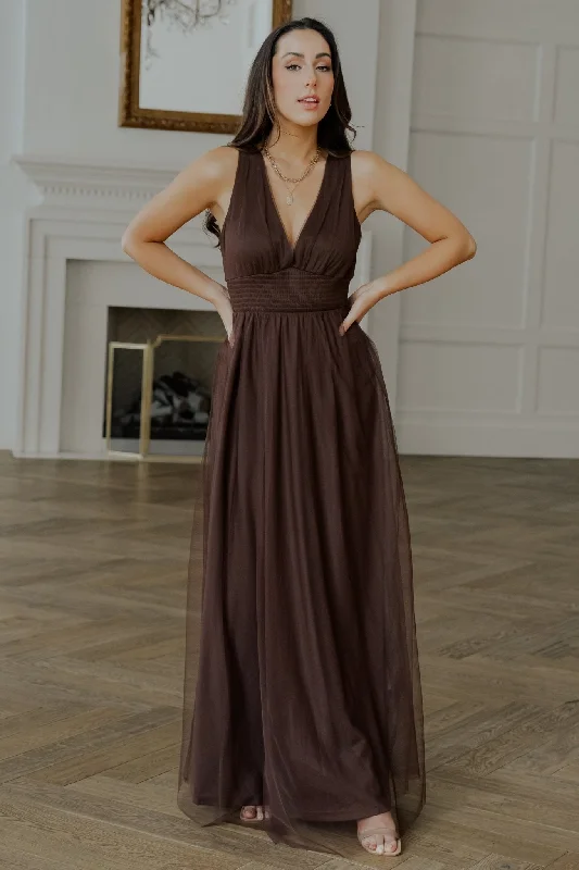 Kamila Tulle Maxi Dress | Espresso