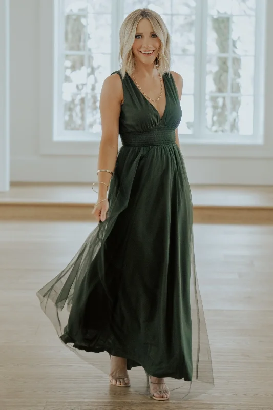 Kamila Tulle Maxi Dress | Juniper Green