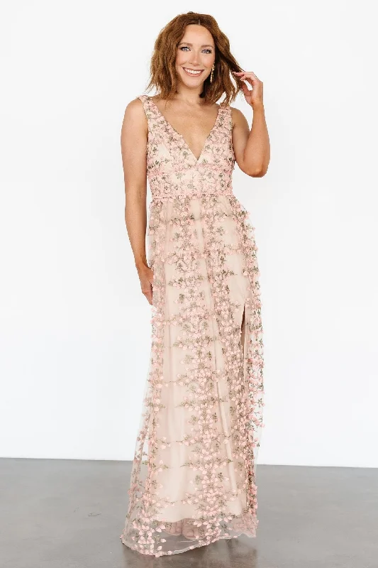 Kassia Applique Maxi Dress | Nude + Pink