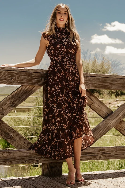 Kearny Ruffle Maxi Dress | Brown + Natural