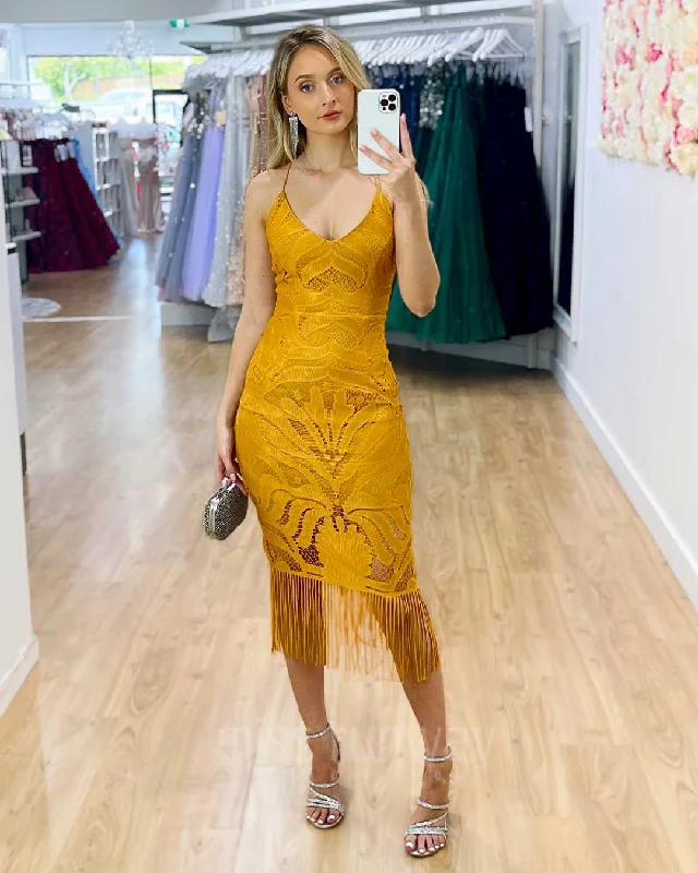 Khaleesi Lace Midi Dress - Mustard