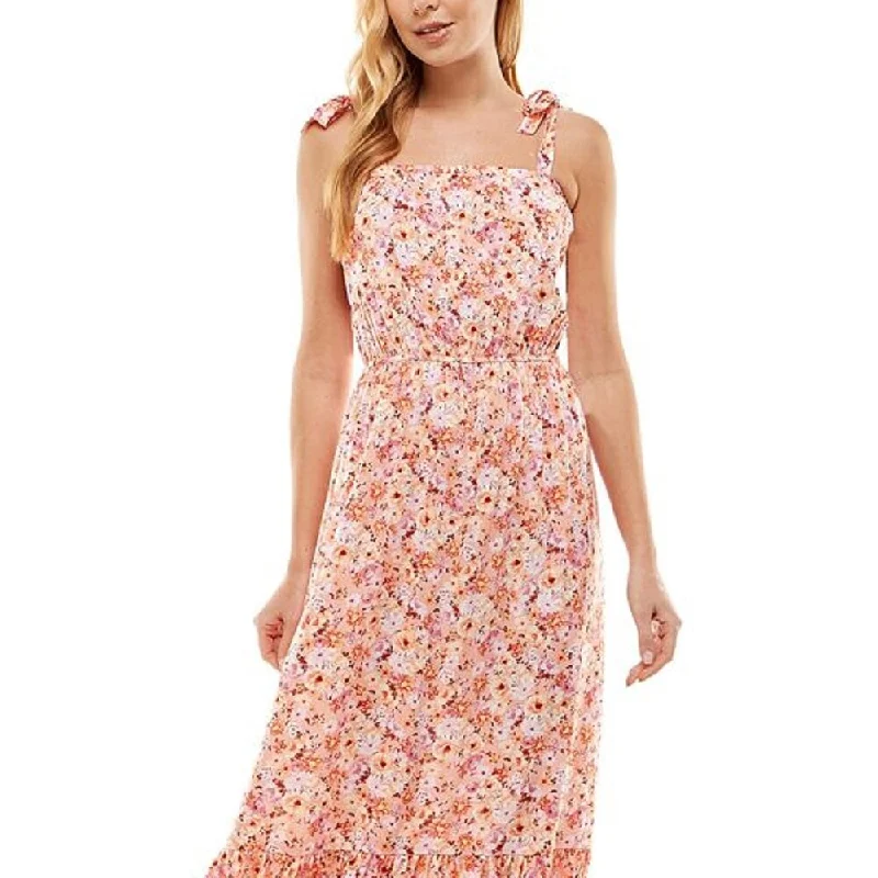 Kingston Junior's Floral Print Shoulder Tie Maxi Dress Orange Size X-Small