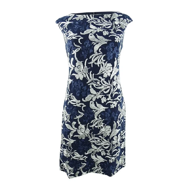 Lauren Ralph Lauren Women's Printed Cocktail Mini Dress (4, Navy/Silver)