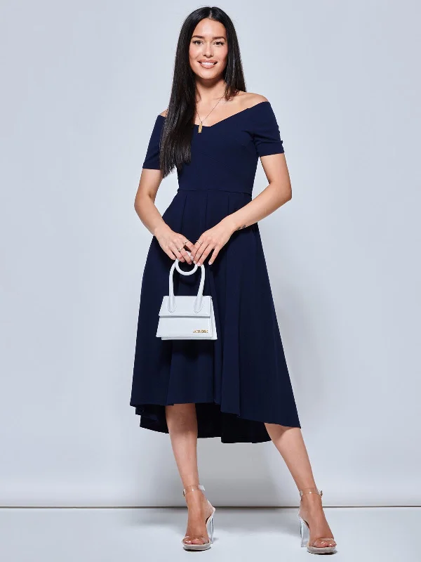 Lenora Fit & Flare Midi Dress, Navy