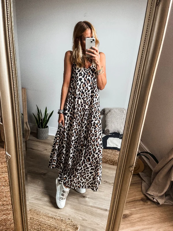 Leopard Print Flare Maxi Dress