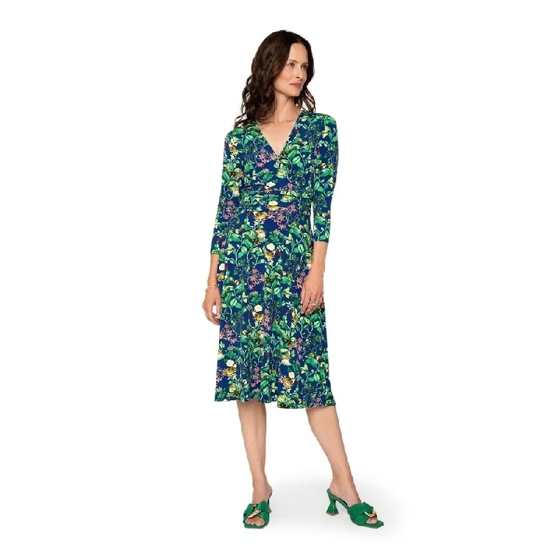 Leota's Women Amiya 3/4 Sleeve Midi Butterfly Meadow Navy