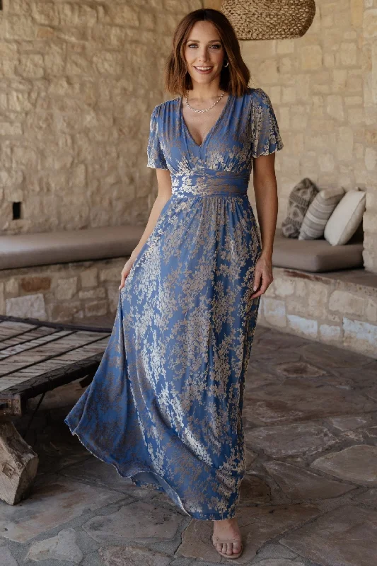 Leslie Velvet Maxi Dress | Blue + Silver