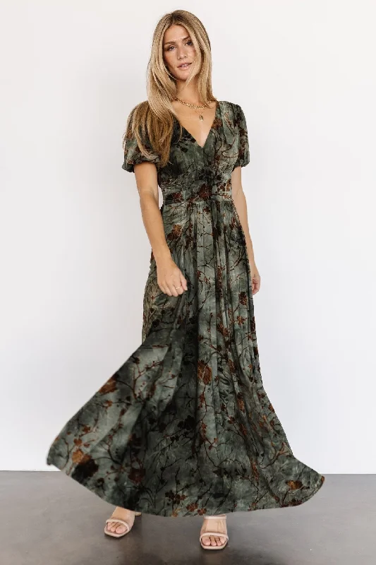 Leslie Velvet Maxi Dress | Green + Copper