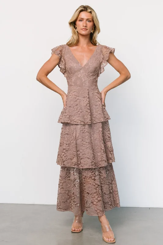 Margot Lace Tiered Maxi Dress | Desert Taupe