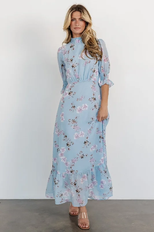 Marie Mock Neck Maxi Dress | Sky Blue Floral