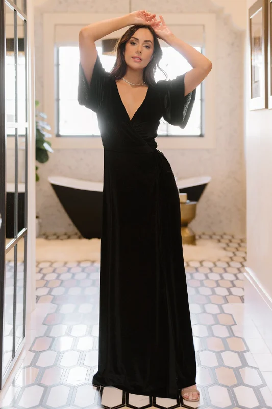 Meghan Velvet Wrap Maxi Dress | Black