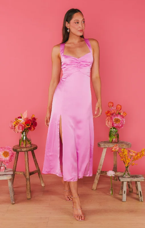 Mina Midi Dress ~ Purple Pink Luxe Satin