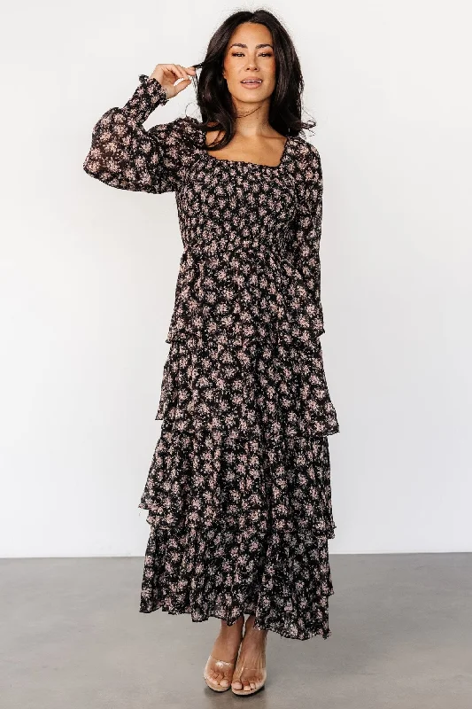 Miranda Tiered Maxi Dress | Black Floral