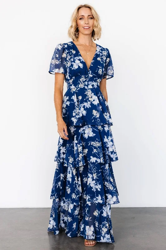 Montaigne Ruffle Maxi Dress | Navy + Blue Floral