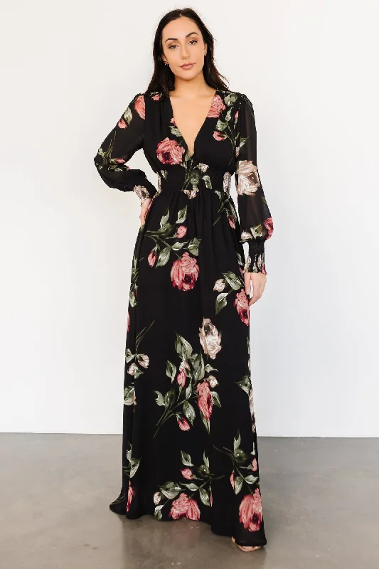 Olivia Maxi Dress | Black Rose Floral