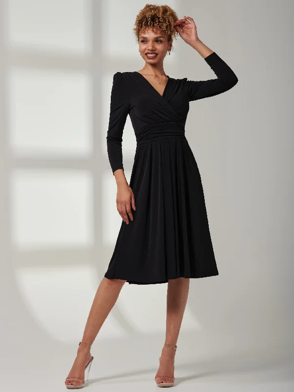 Plain Long Sleeve Jersey Midi Dress, Black