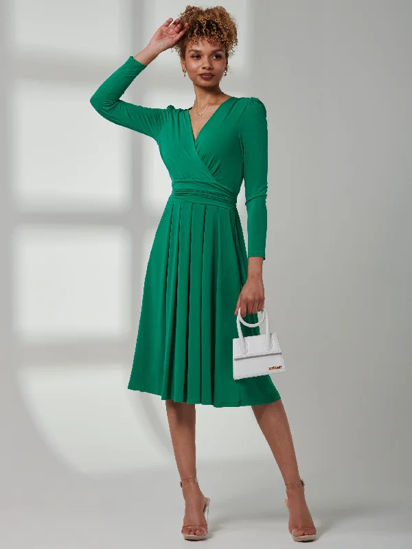 Plain Long Sleeve Jersey Midi Dress, Green