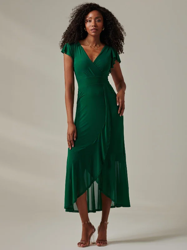 Plain Wrap Mesh Maxi Dress, Teal