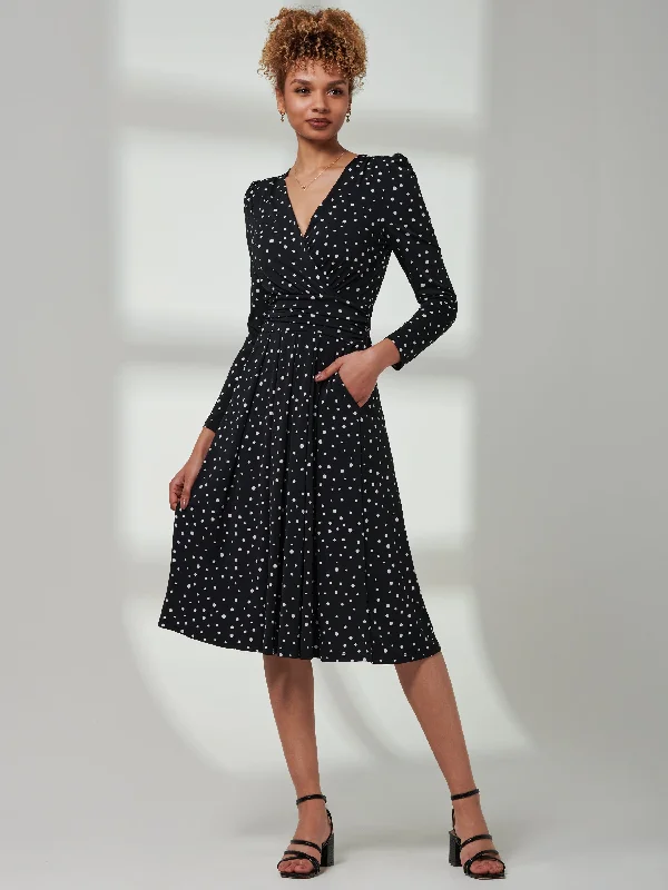 Rafella Long Sleeve Midi Dress, Black Spot