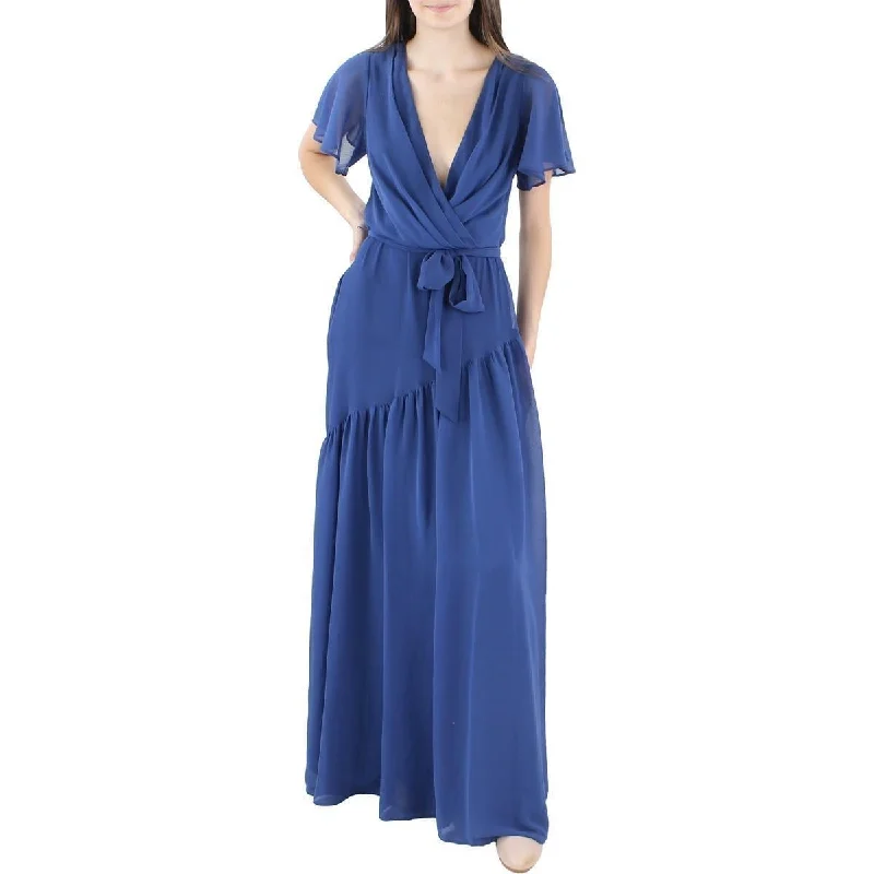 Ralph Lauren Women's Tiered V neck Maxi Dress Blue Size 6