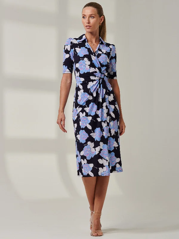 Sample Sale - Floral Midi Shirt Dress, Blue Multi