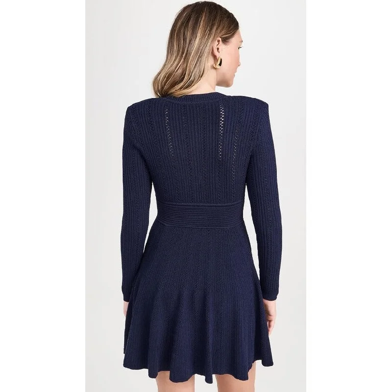 Self-Portrait Women's Pointelle Knit Midi Dress, Navy